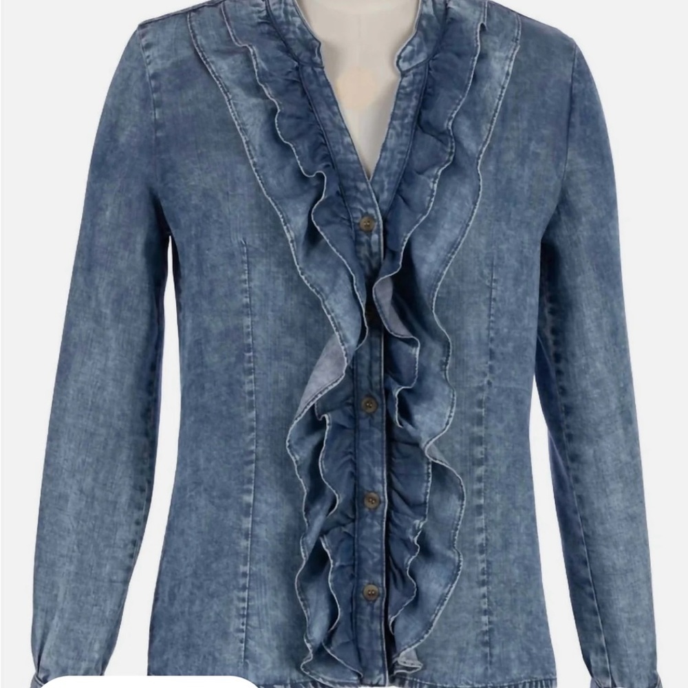 Kut from the Kloth Denim Ruffle Button Down Shirt